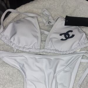 Elegant White Bikini with Black Logo